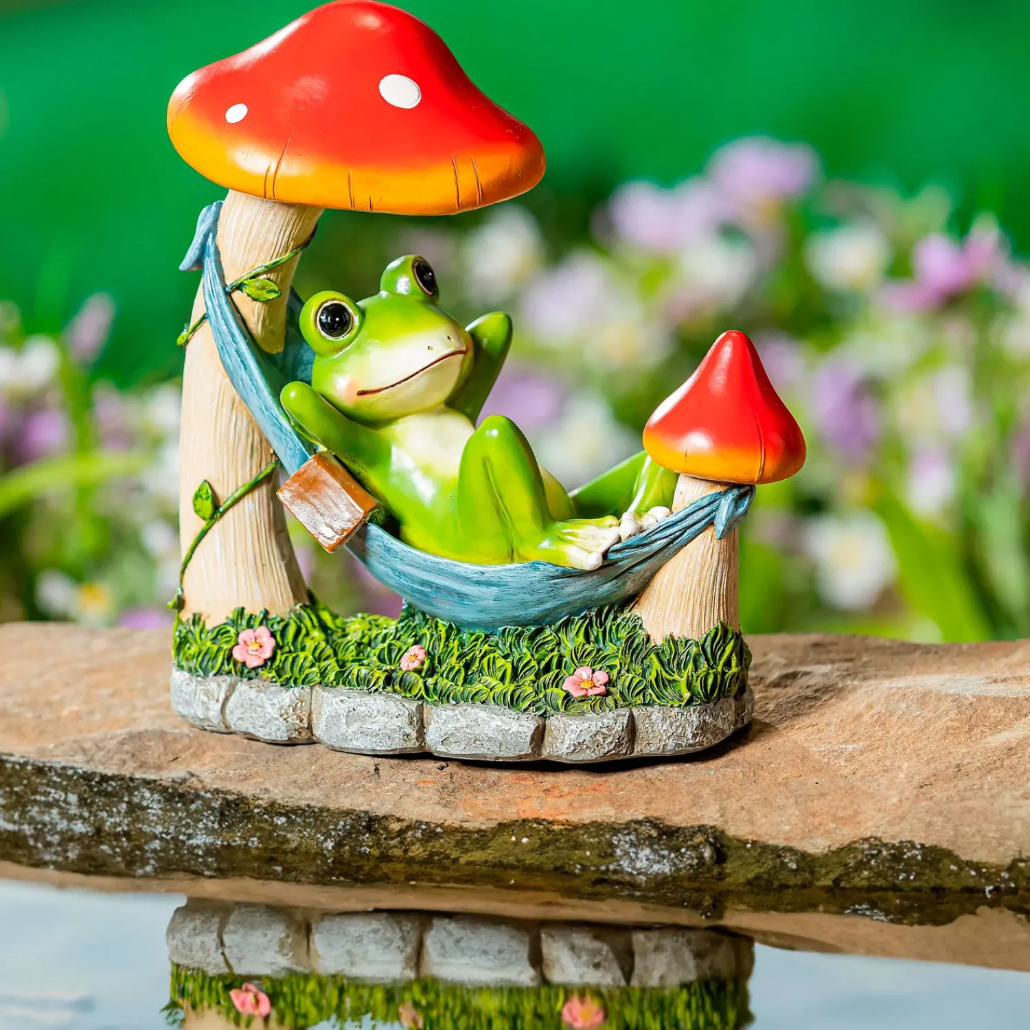 Plow & Hearth Garden Statues>Resin Relaxing Frog in Hammock Statue, 8"H