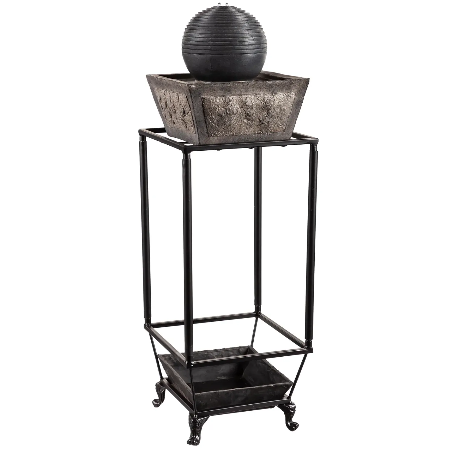 Plow & Hearth Outdoor Fountains>Ridged Globe Fountain with Planter Shelf