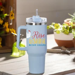 Plow & Hearth Travel Cups>Rise & Shine Chicken Canyon Cup, Double Wall Stainless Steel w/ Straw, 40oz, Gift Box