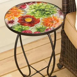 Plow & Hearth Accent Tables|Outdoor Side Tables>Round glass table, Gerber Daisies