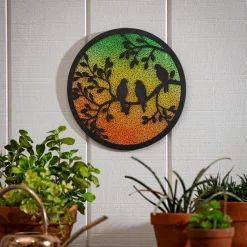 Plow & Hearth Wall Art>Round Perched Birds Wall Décor, 12" H x 12" L