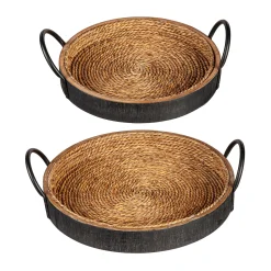 Plow & Hearth Serveware>Round Woven Trays with Handles, Set of 2