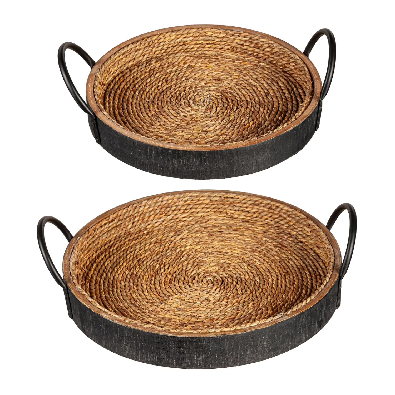 Plow & Hearth Serveware>Round Woven Trays with Handles, Set of 2