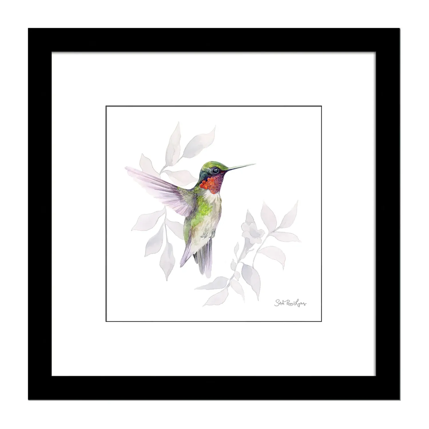 Plow & Hearth Wall Art>Ruby-Throated Hummingbird Framed Wall Art Painting