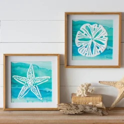 Plow & Hearth Wall Art>Sand Dollar and Starfish Framed Wall Art, Set of 2