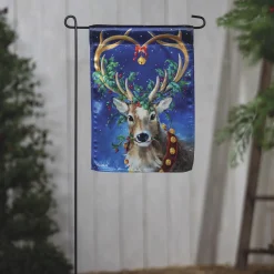 Plow & Hearth Garden Flags>Santa's Reindeer Lustre Garden Flag