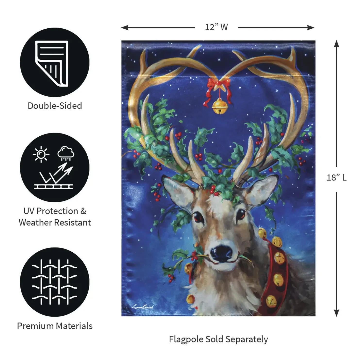 Plow & Hearth Garden Flags>Santa's Reindeer Lustre Garden Flag