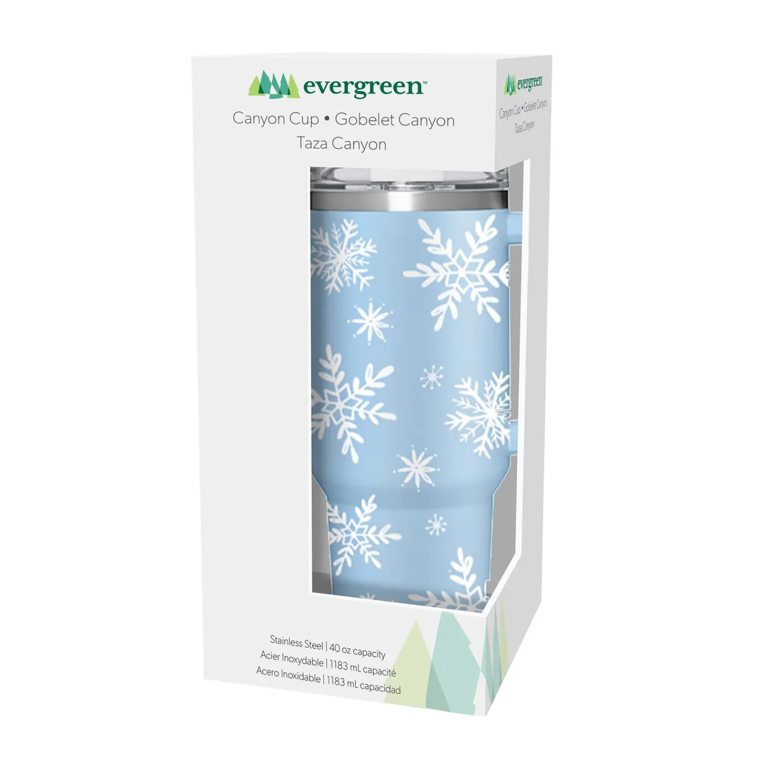 Plow & Hearth Travel Cups>Season to Sparkle Tumbler Stainless-Steel Canyon Cup w/ Straw, Snowflakes, 40oz, Gift Box