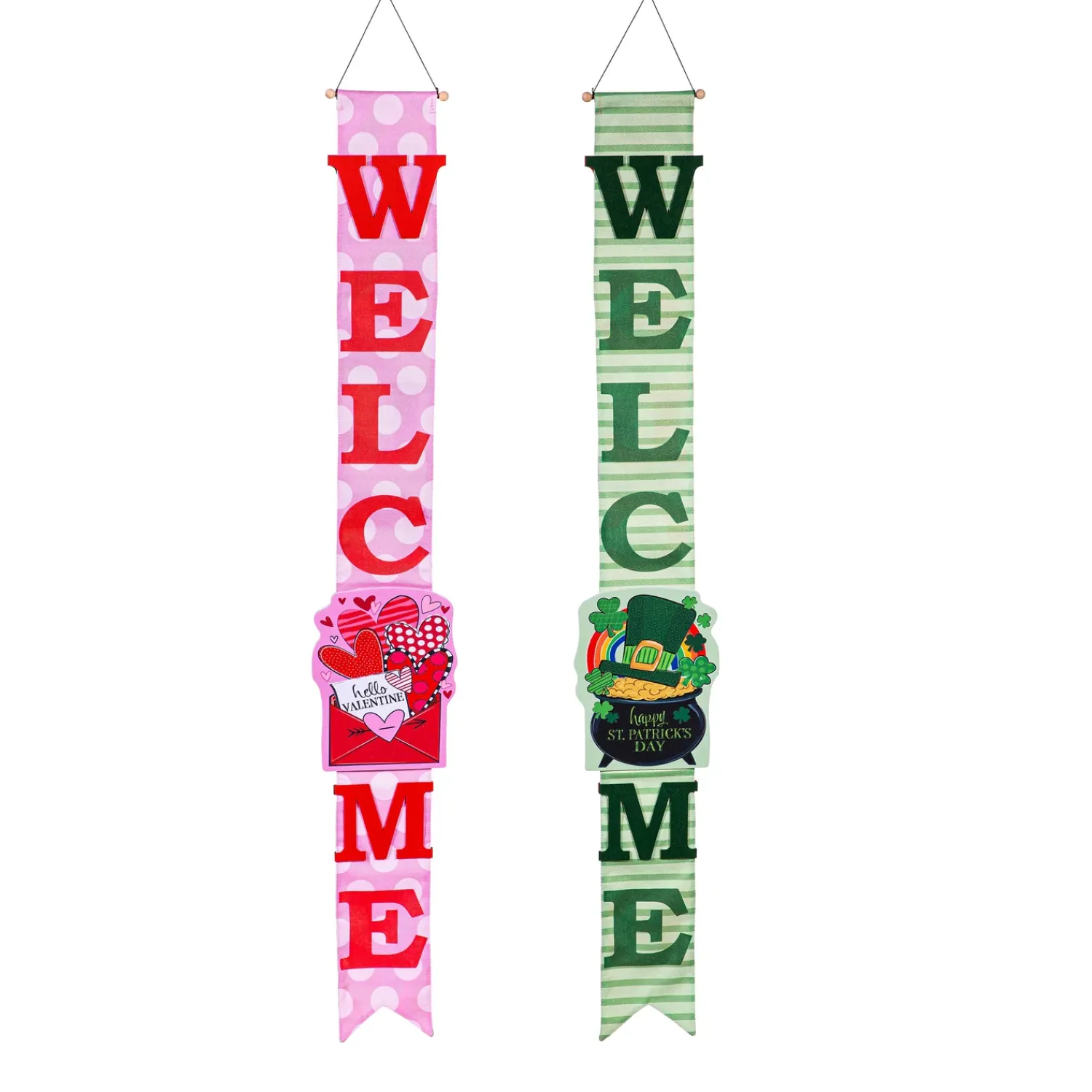 Plow & Hearth Fabric Door Hangers>Sending Love Valentine's Day/End of the Rainbow Double Sided Door Banner
