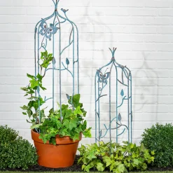 Plow & Hearth Arbors & Trellises>Set of 2 Metal Butterfly Obelisk with Verdigris Finishing