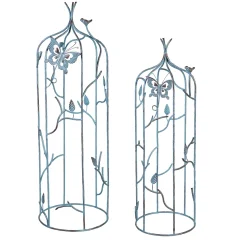Plow & Hearth Arbors & Trellises>Set of 2 Metal Butterfly Obelisk with Verdigris Finishing