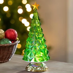 Plow & Hearth Decorative Accents>Shades of Green LED Table Decor Christmas Tree Color Changing Water Lantern, 11.5"