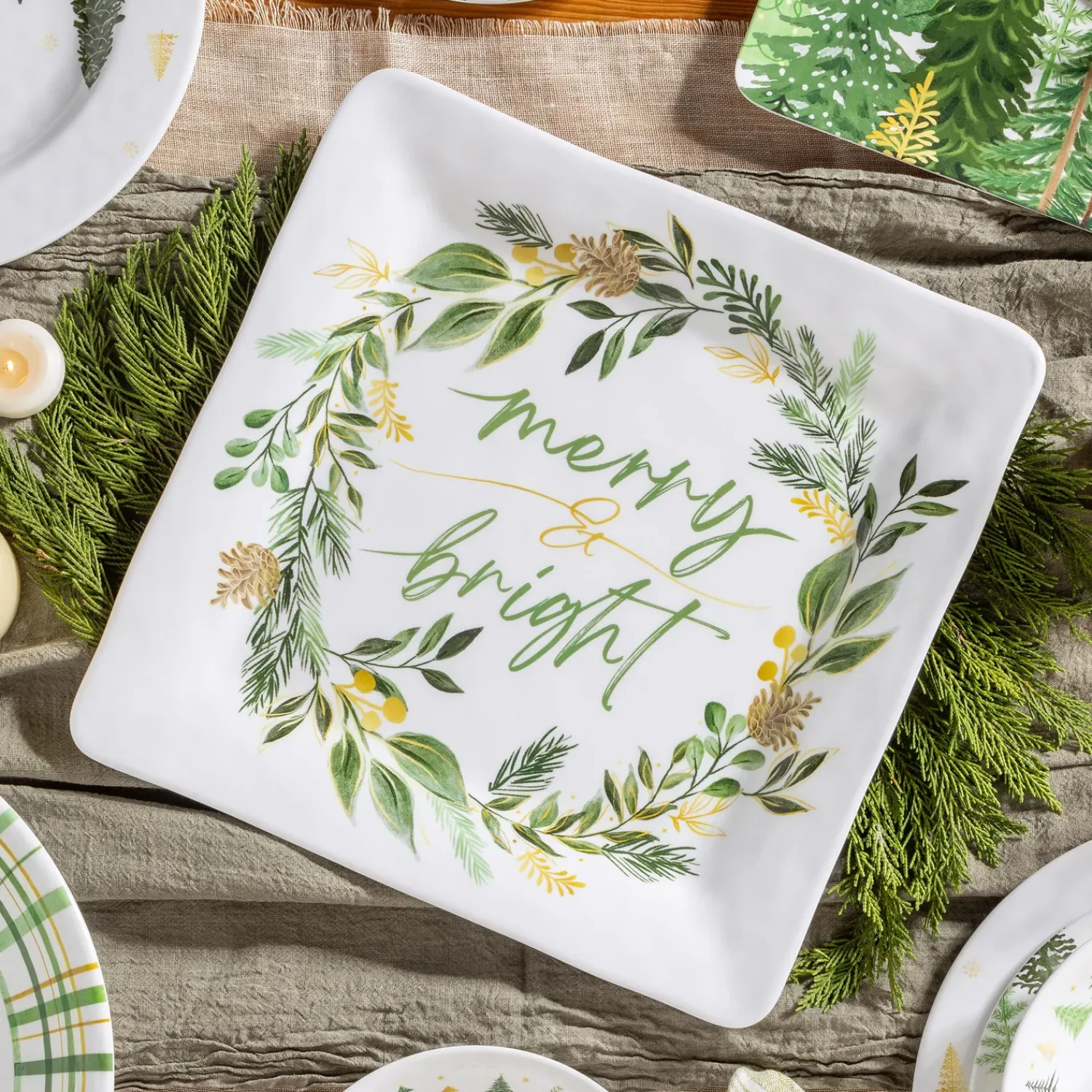 Plow & Hearth Plates & Platters>Shades of Green Platter Square Platter, 13.5"