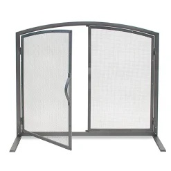 Plow & Hearth Fireplace Screens With Doors>Shadow Door Fireplace Screen in Natural Finish Iron