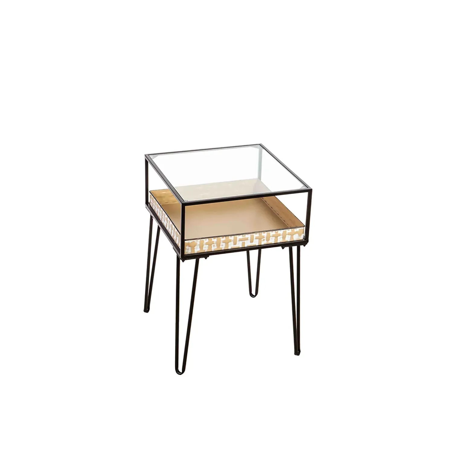 Plow & Hearth Accent Tables>Side Table with Glass Top and Golden Planter Tray