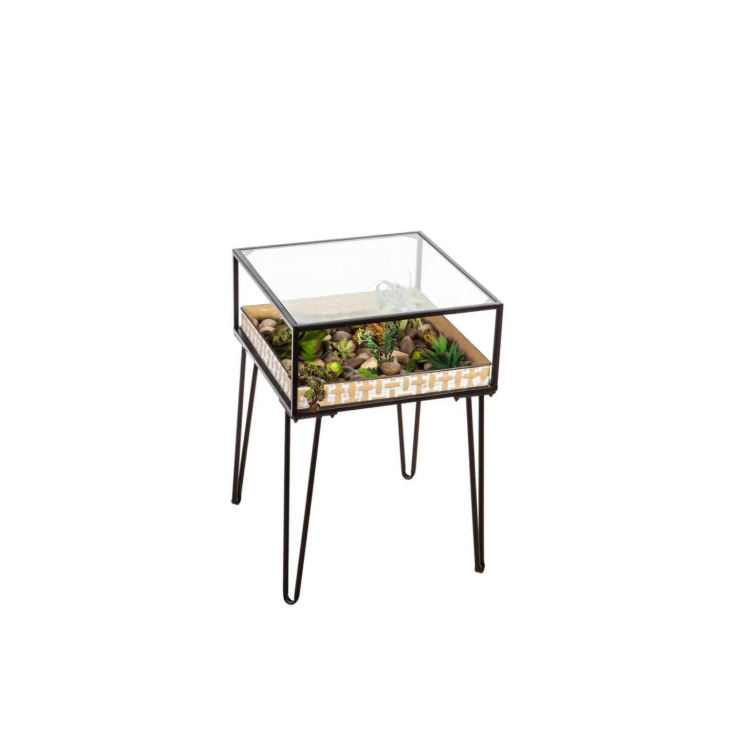 Plow & Hearth Accent Tables>Side Table with Glass Top and Golden Planter Tray