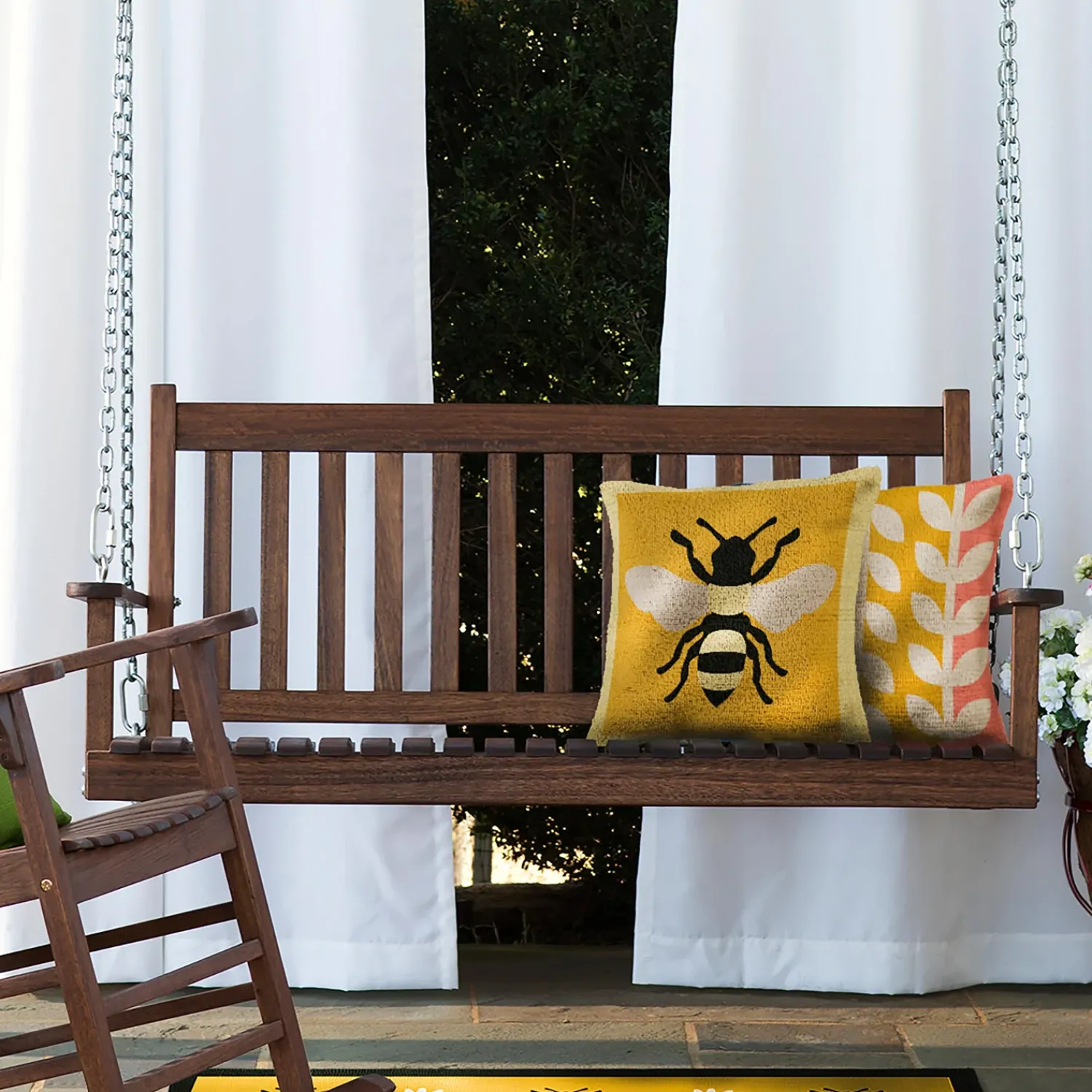 Plow & Hearth Outdoor Benches|Swings & Hammocks>Slatted Wood Porch Swing NaturalStain