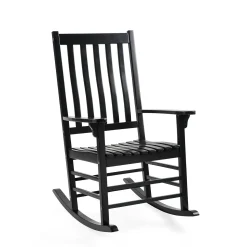Plow & Hearth Chairs & Rockers|Rockers & Gliders>Slatted Wood Rocking Chair BlackPaint