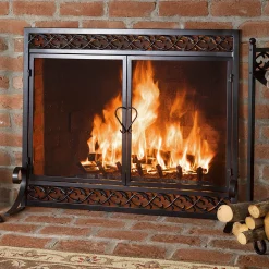 Plow & Hearth Fireplace Screens With Doors>Small Cast Iron Scrollwork Fire Screen With Doors Black