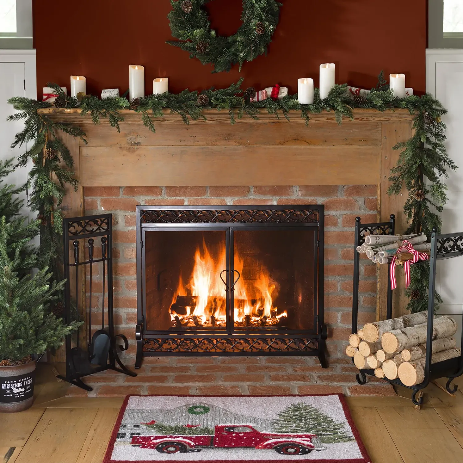 Plow & Hearth Fireplace Screens With Doors>Small Cast Iron Scrollwork Fire Screen With Doors Black