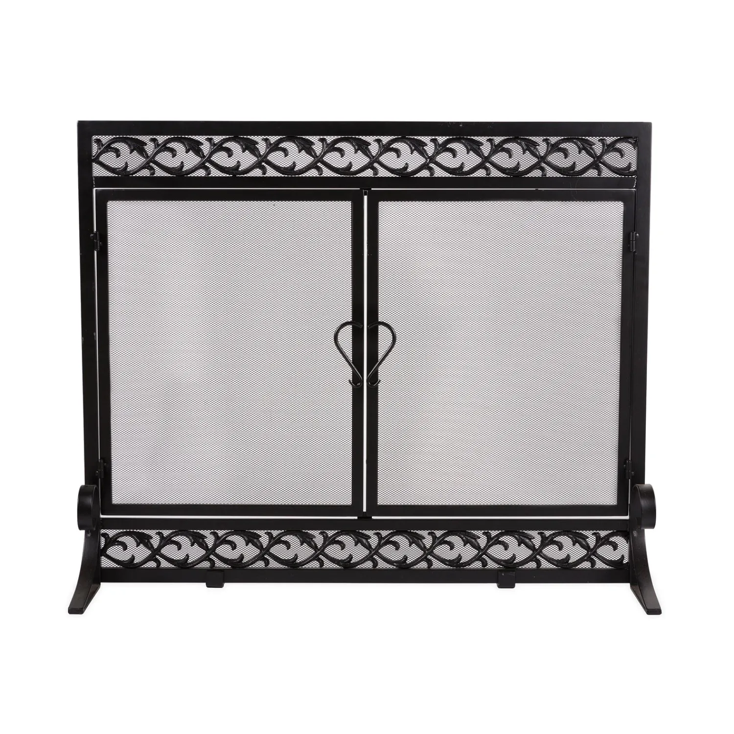 Plow & Hearth Fireplace Screens With Doors>Small Cast Iron Scrollwork Fire Screen With Doors Black