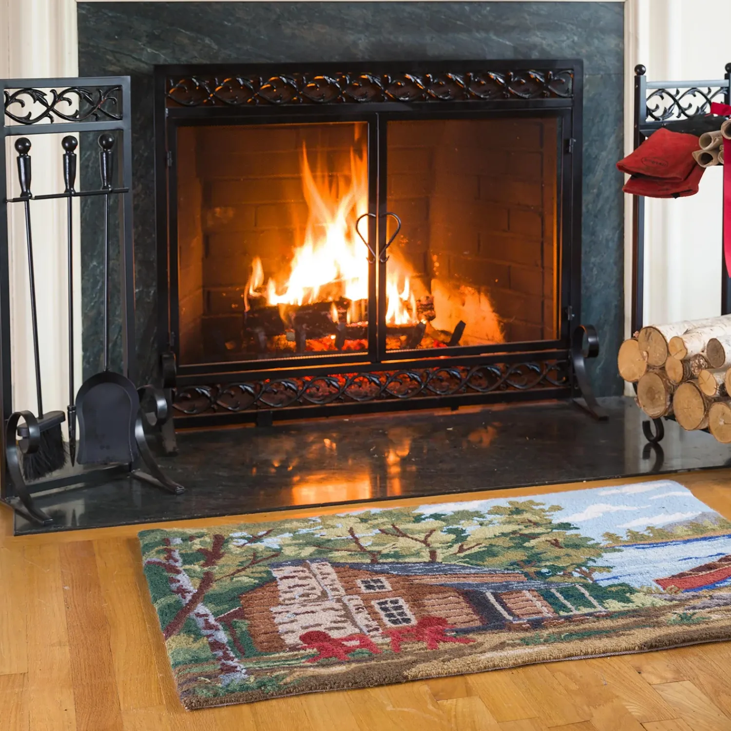 Plow & Hearth Fireplace Screens With Doors>Small Cast Iron Scrollwork Fire Screen With Doors Black