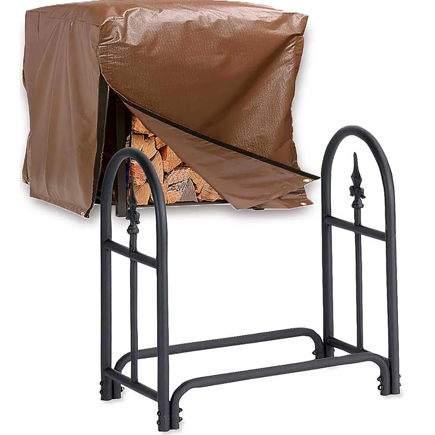 Plow & Hearth Wood Storage & Wood Racks>Small Heavy Duty Steel Wood Rack with Finial Design