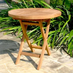 Plow & Hearth Outdoor Side Tables>Small Round Teak Folding Side Table