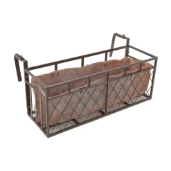 Plow & Hearth Planters & Plant Stands>Small Wrought iron railing planter with coco fiber liner, lattice Criss cross
