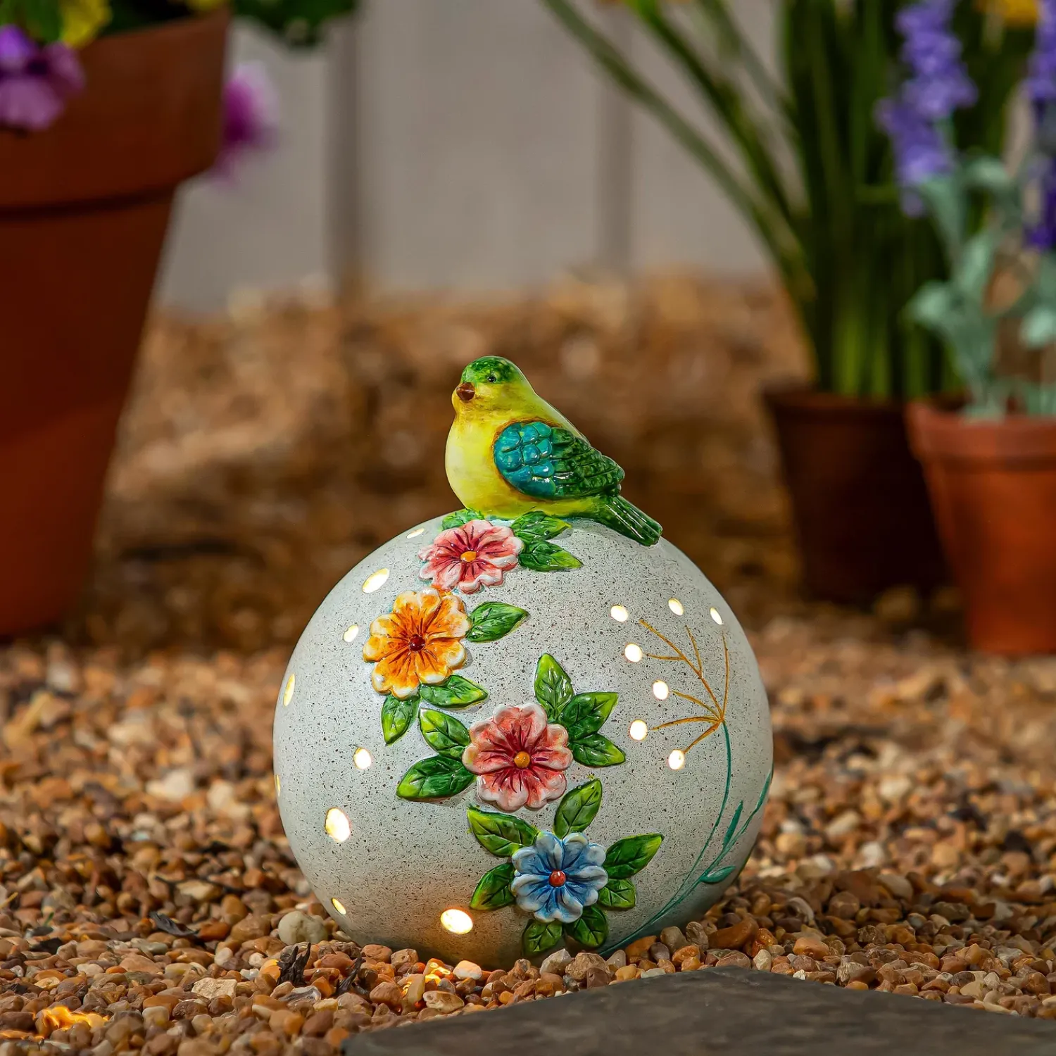 Plow & Hearth Garden Statues>Solar Bird Sitting On Floral Orb Statue, 8"H