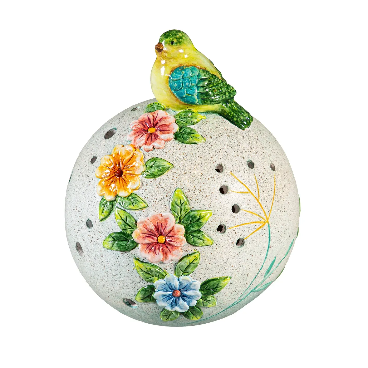 Plow & Hearth Garden Statues>Solar Bird Sitting On Floral Orb Statue, 8"H