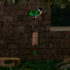 Plow & Hearth Wind Chimes & Mobiles|Solar Accents>Solar Green & Purple Butterfly Wind Chime