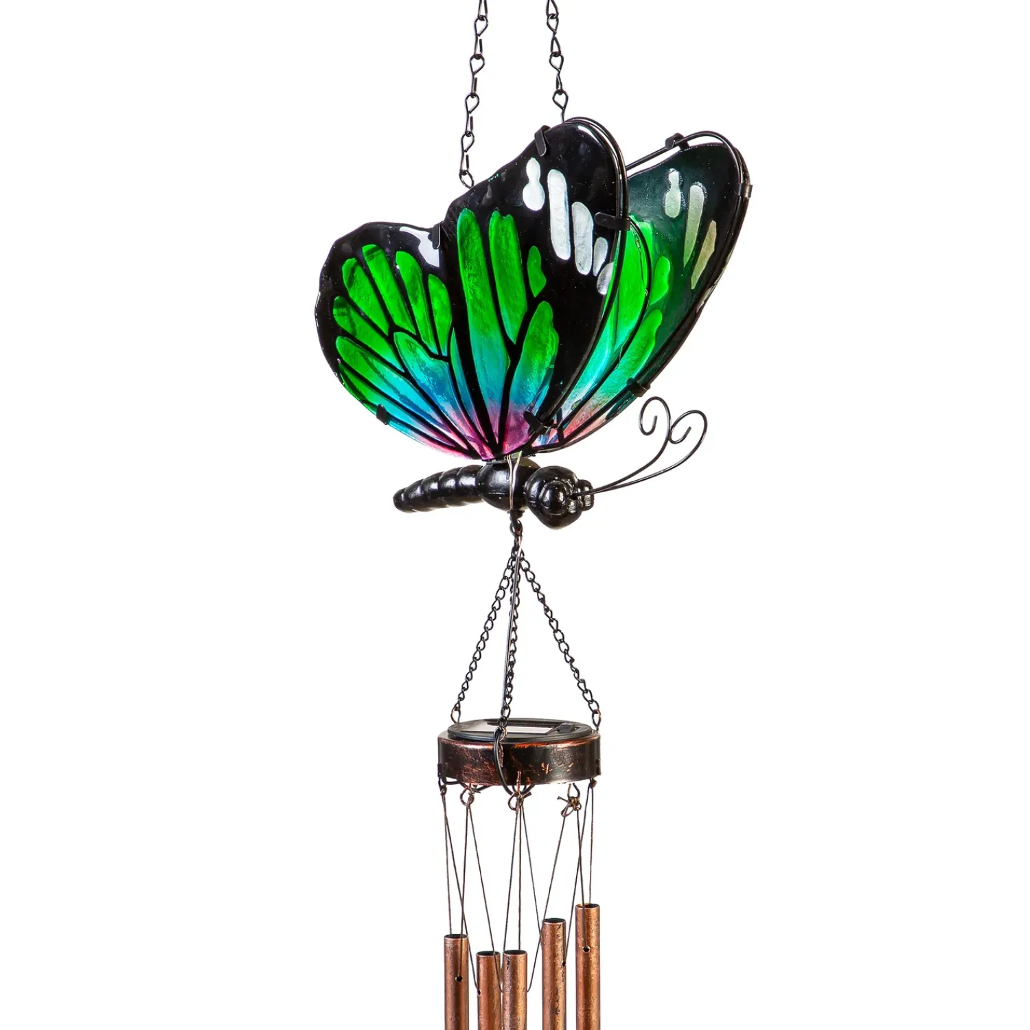 Plow & Hearth Wind Chimes & Mobiles|Solar Accents>Solar Green & Purple Butterfly Wind Chime