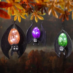 Plow & Hearth Lighted Garden Decorations>Solar Halloween Hanging Bats, Set of 3