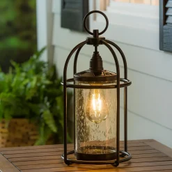Plow & Hearth Solar Accents|Solar Lighting>Solar Metal and Bubble Glass Vintage Lantern
