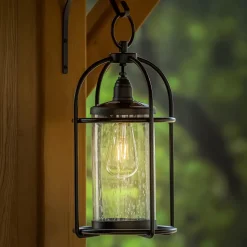 Plow & Hearth Solar Accents|Solar Lighting>Solar Metal and Bubble Glass Vintage Lantern