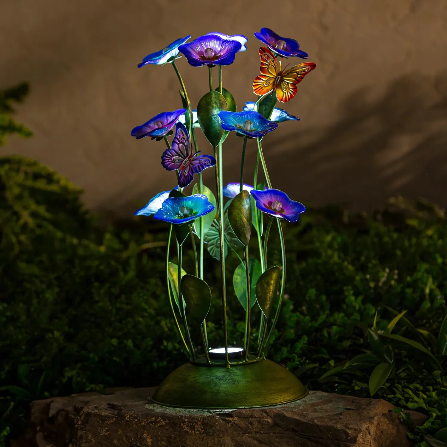 Plow & Hearth Garden Statues>Solar Metal Flowers With Butterfly Statue, 19"H
