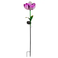 Plow & Hearth Wind Spinners>Solar Metal Rotating Spinner, Pink Flower, 45"H