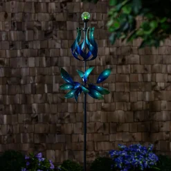 Plow & Hearth Wind Spinners|Solar Accents>Solar Metal Wind Spinner, Blue & Teal Floral Gradient, 82"H