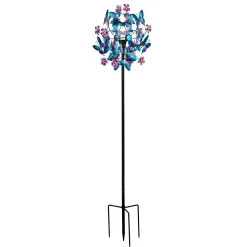 Plow & Hearth Wind Spinners>Solar Metal Wind Spinner, Blue Butterfly & Flowers, 74"H