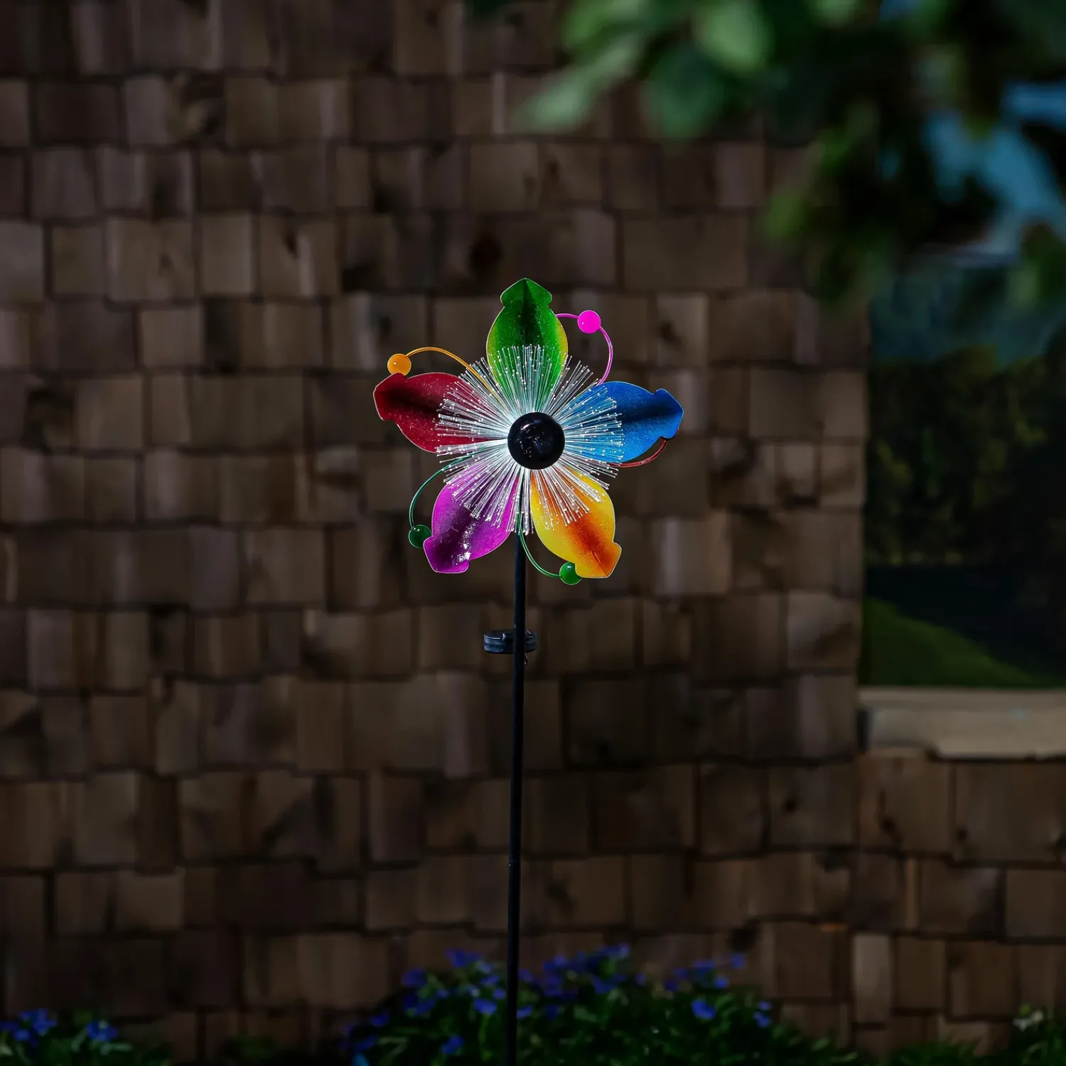 Plow & Hearth Wind Spinners>Solar Metal Wind Spinner, Fiber Optic Multi-Color Fans, 63"H