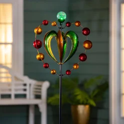 Plow & Hearth Wind Spinners>Solar Metal Wind Spinner, Green & Gold Heart, 81"H