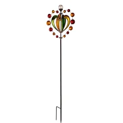 Plow & Hearth Wind Spinners>Solar Metal Wind Spinner, Green & Gold Heart, 81"H