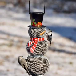 Plow & Hearth Solar Accents|Bird Feeders>Solar Snowman Metal Mesh Bird Feeder