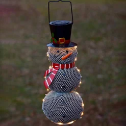 Plow & Hearth Solar Accents|Bird Feeders>Solar Snowman Metal Mesh Bird Feeder