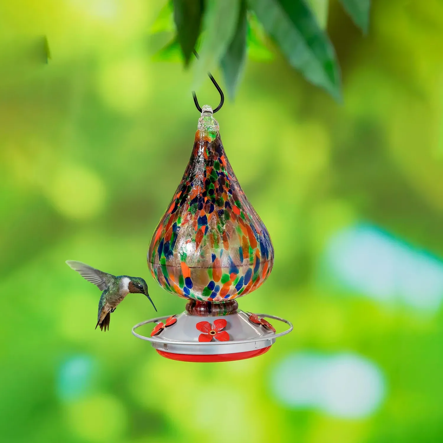 Plow & Hearth Hummingbird Feeders>Speckled Art Glass Hummingbird Feeder