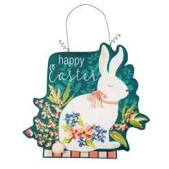 Plow & Hearth Fabric Door Hangers>Spring Birdhouse Welcome/Easter Bunny with Floral Double Sided Estate Door Décor