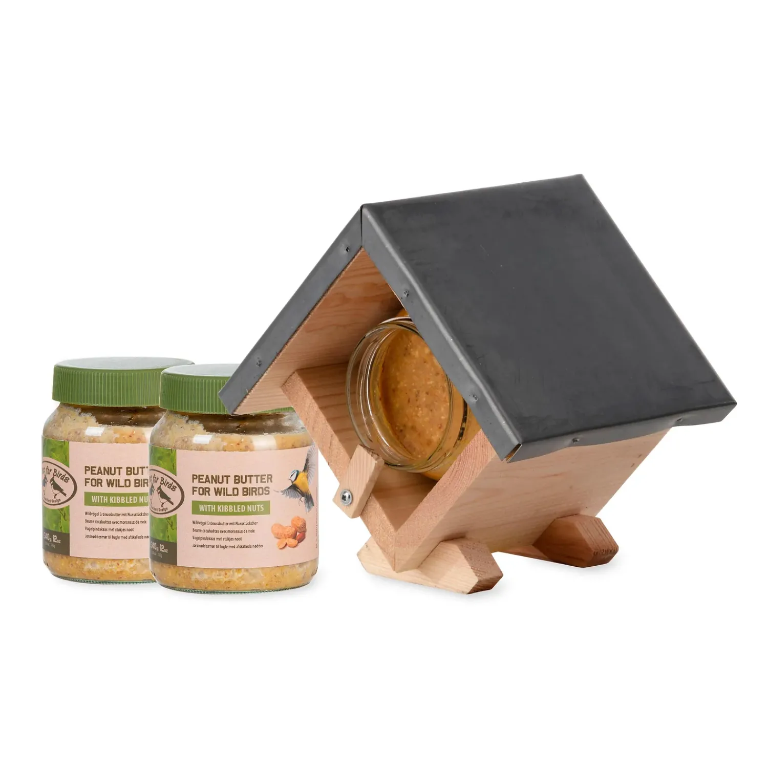 Plow & Hearth Bird Feeders>Square House Bird Feeder with 2 Jars of Peanut Butter