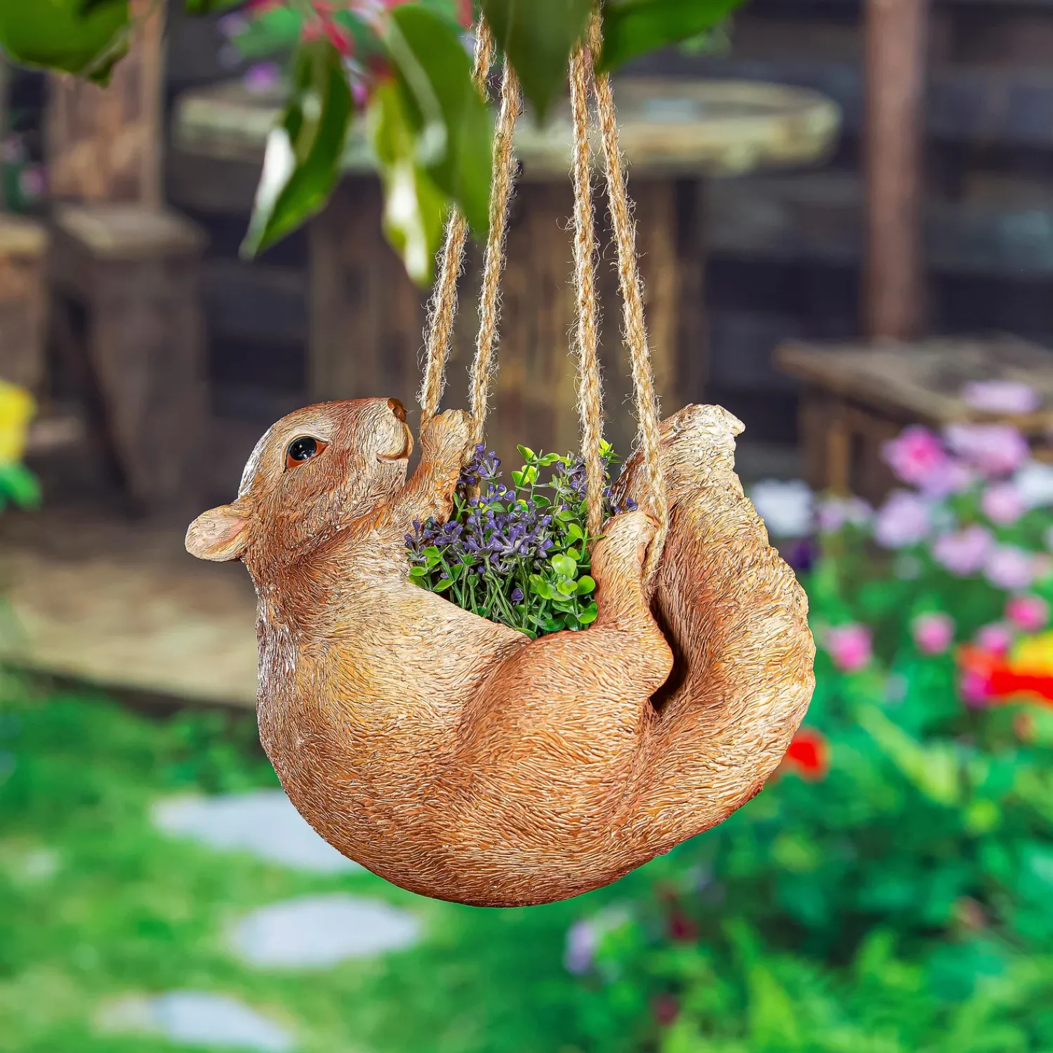 Plow & Hearth Planters & Plant Stands>Squirrel Hanging Planter with Jute