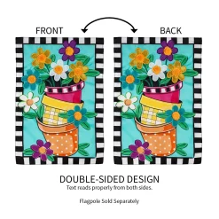 Plow & Hearth Garden Flags>Stacked Spring Flower Pots Applique Garden Flag